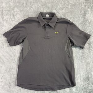 Nike Polo Shirt Men’s Medium Grey Yellow Fit Dry Golf Tennis Lightweight
